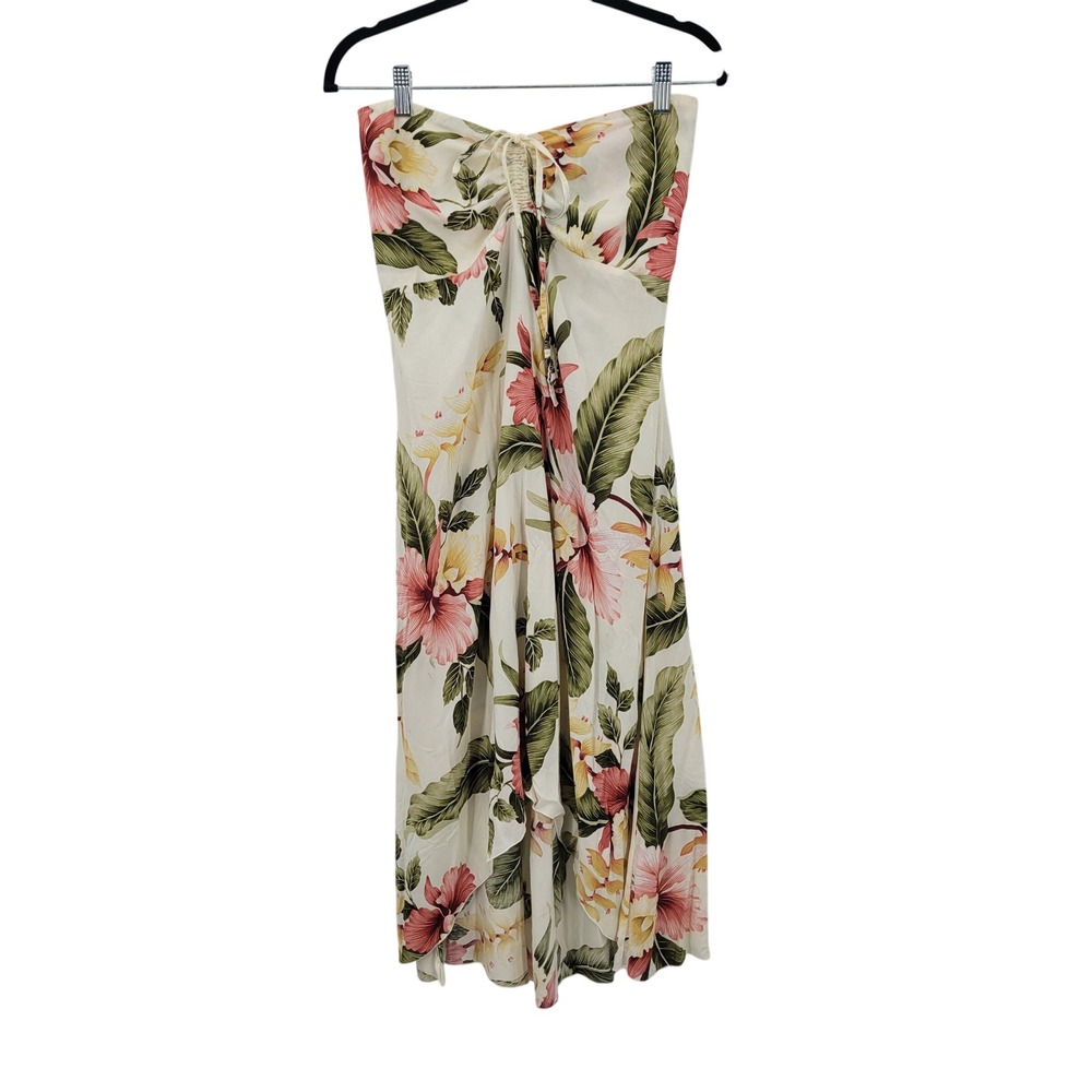 Vtg Beach Island Hawaiian Tropical Floral Convertible Halter Midi Dress Sz M